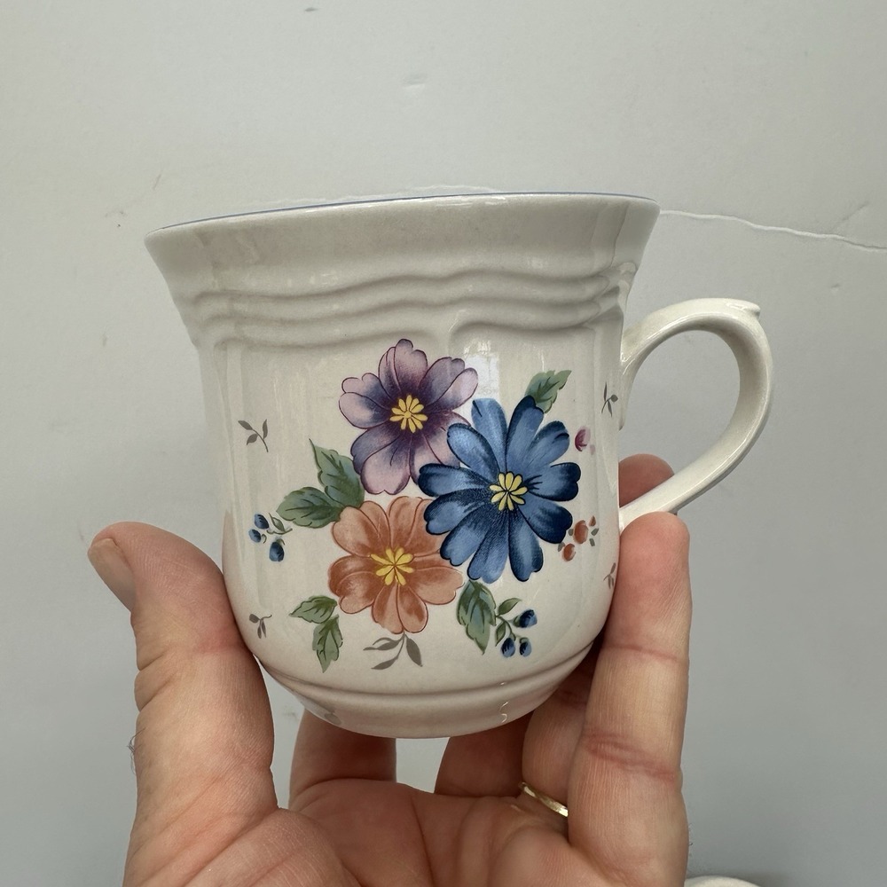 Lot Of 6 JMP Marketing Stoneware Coffee Tea Cup Provincial Bouquet Cottagecore - Picture 2 of 12